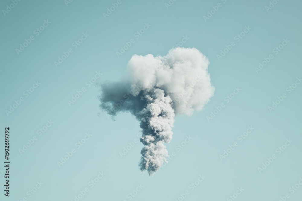 Naklejka premium A large, fluffy cloud of gray smoke against a pale teal sky