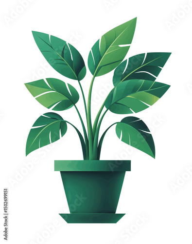 Vector of a leafy green plant in a pot, in a modern botanical style