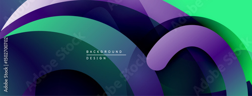 Abstract fluid shapes, vibrant gradients. Purple, green hues dominate composition. Modern design element for backgrounds.