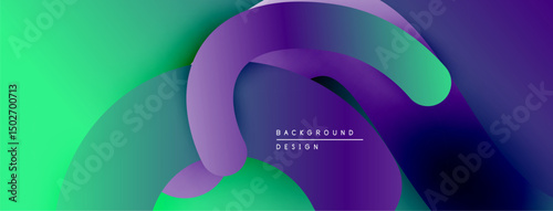 Abstract fluid shapes, vibrant gradients. Purple, green hues blend smoothly. Modern design element for backgrounds.