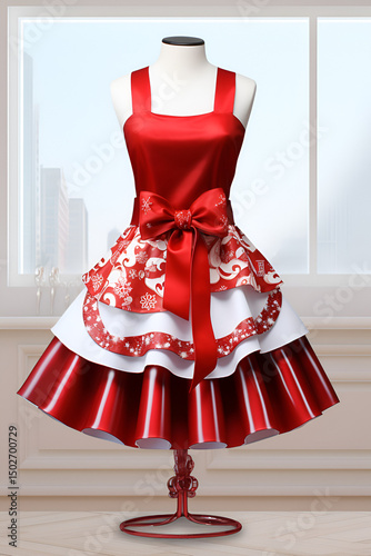 red dress on mannequin, Elegant Red Dress Displayed on Mannequin, Stunning Red Dress on Fashion Mannequin