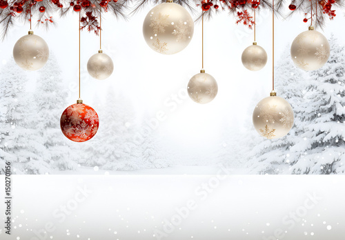 Wooden table blurred Christmas decorated interior background with copy space for your product Mockup or template
