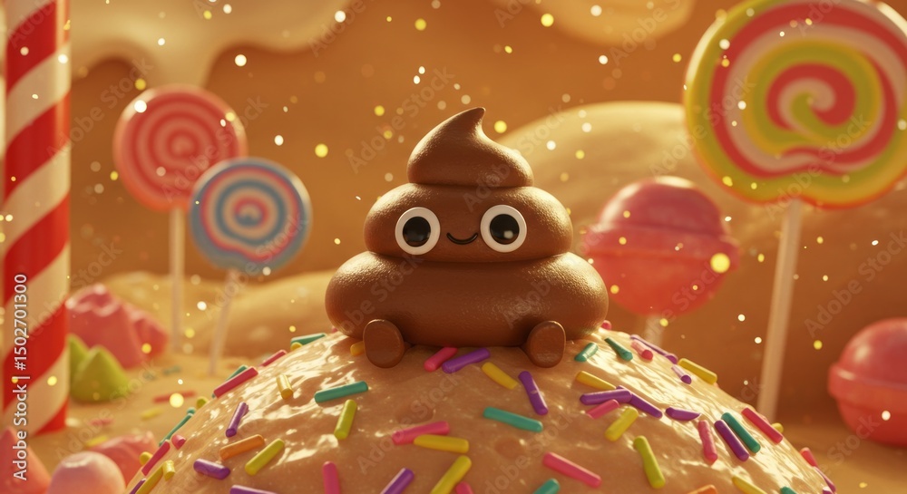 Fototapeta premium Poop Emoji on Dessert Hill with Lollipops