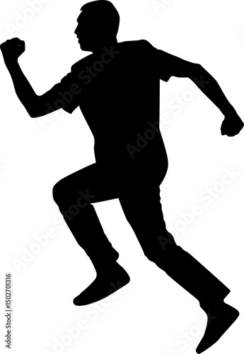 Silhouette of a running man athletic stride active movement speed energy fitness exercise health lifestyle sport motion dynamic pose jump powerful action strong