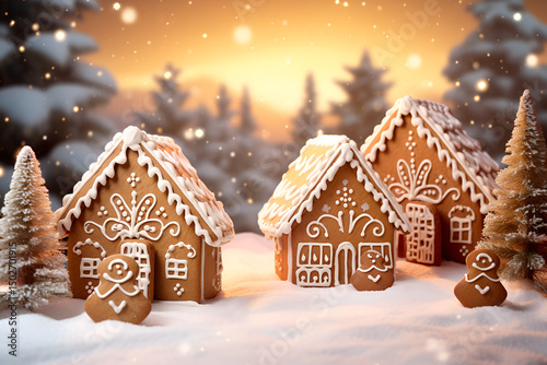 gingerbread house with christmas tree, A beautiful church adorned with Christmas trees and ornaments Perfect for holidaythemed designs or religious celebrations
