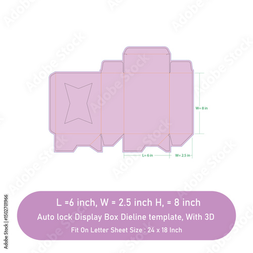 Auto lock display box dieline template, vector file