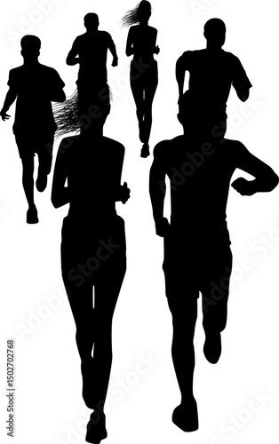 Silhouette Runners Marathon Race Athletes Jogging Exercise Fitness Competition Speed Endurance Training Sport Healthy Lifestyle Active People