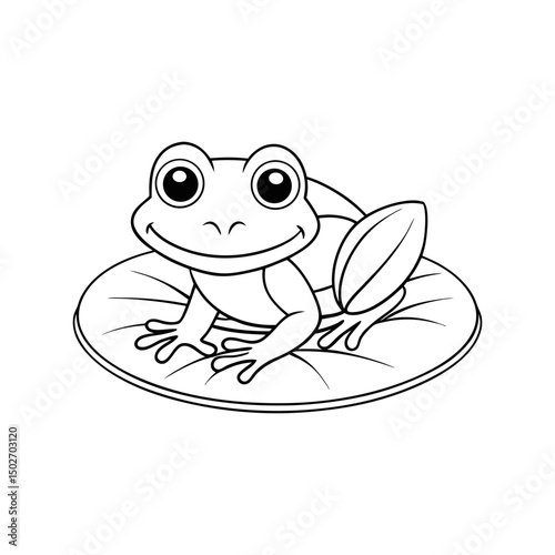 black outline printable frog on lily pad