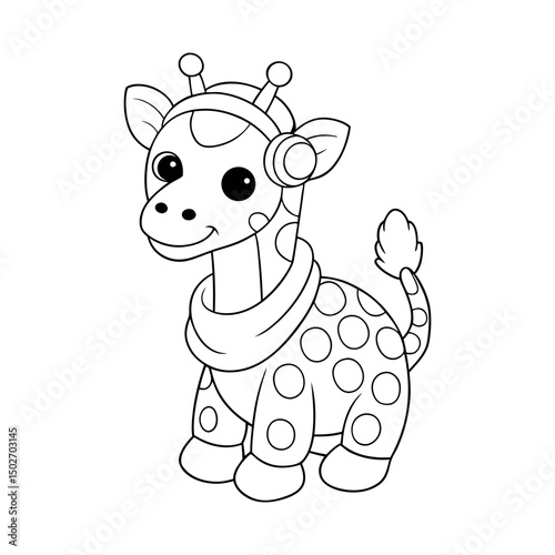 black outline printable giraffe in earmuffs