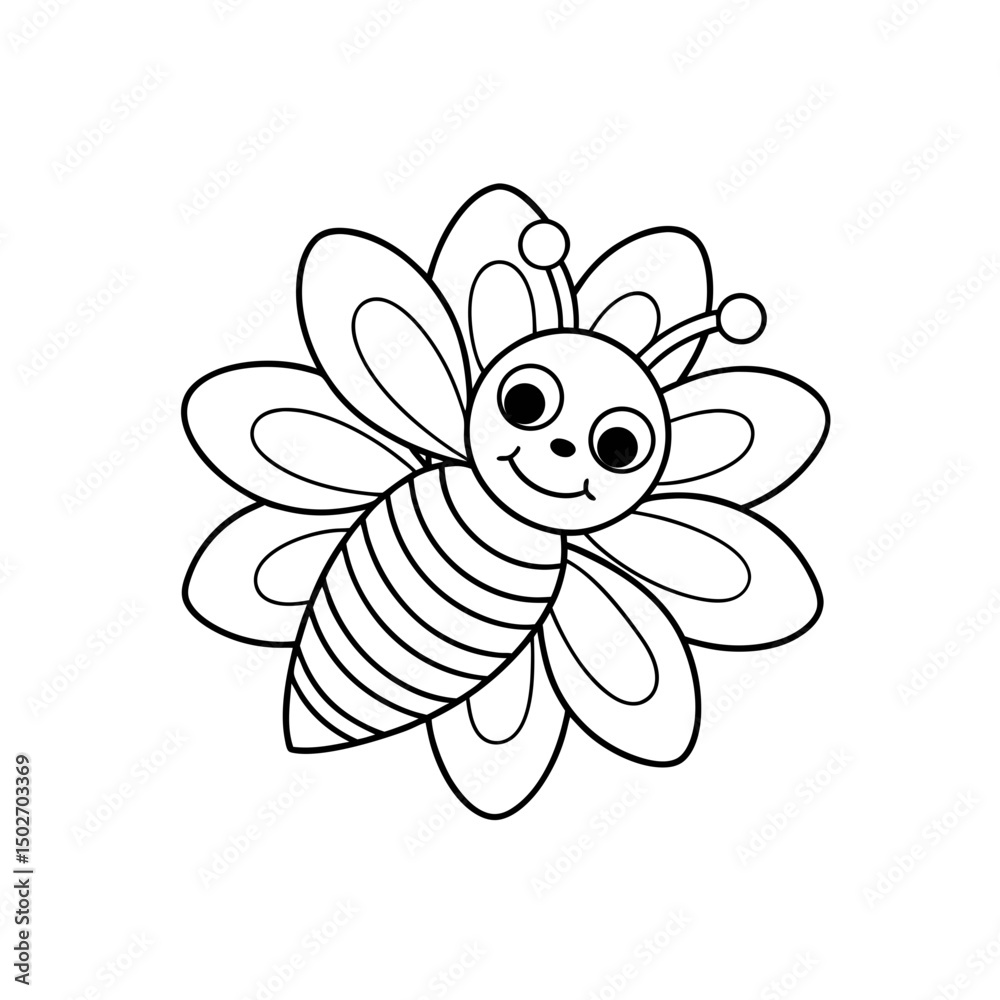 Obraz premium black outline printable bee with daisy