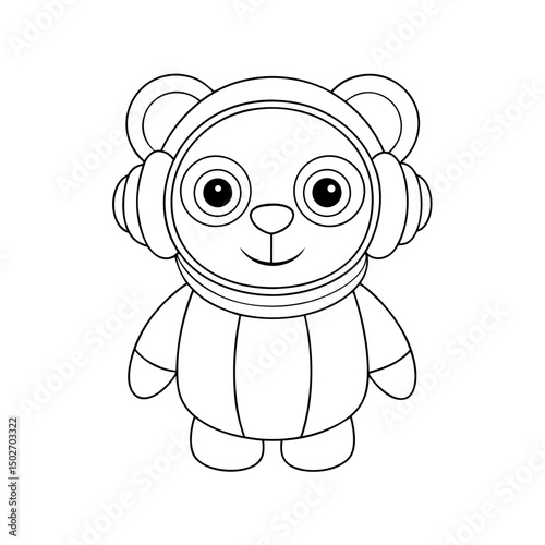black outline printable bear wearing earmuffs