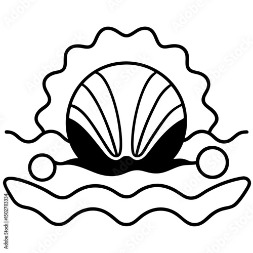 Seashell black and white line drawing simple on white background