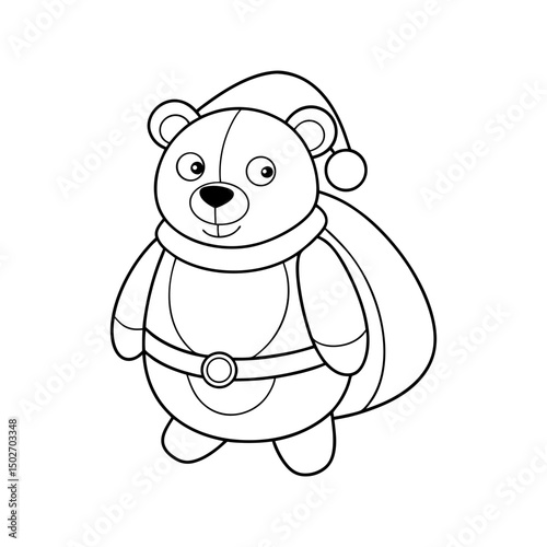 black outline printable bear with santa sack