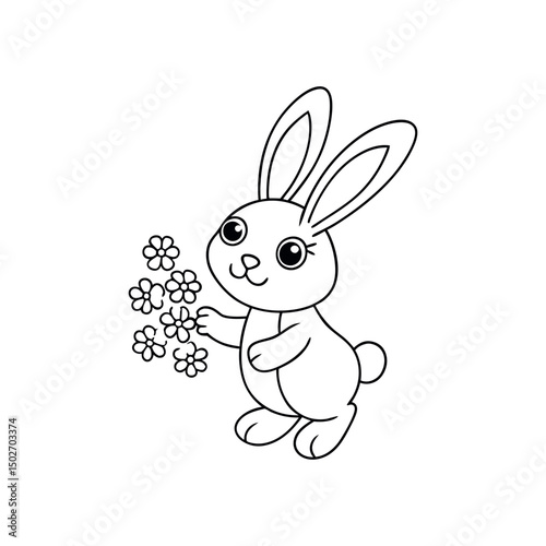black outline printable bunny catching snowflakes