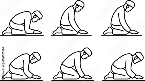 Muslim prayer position silhouette icons set illustration vector religious theme