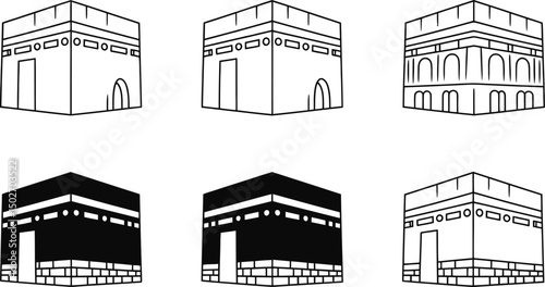 Kabah vector illustration set line art and silhouette for islamic theme designs
