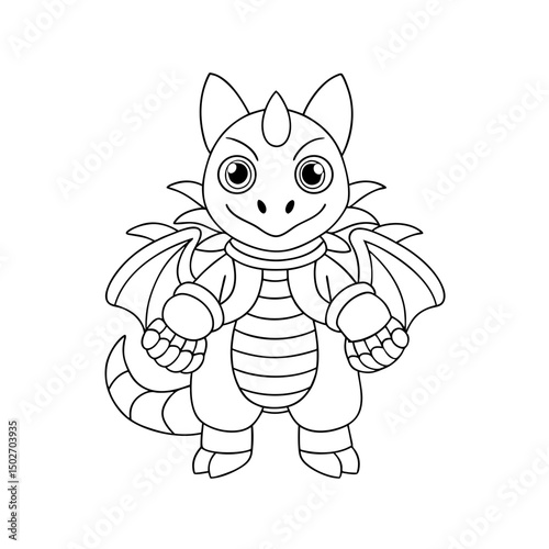 black outline printable dragon wearing mittens