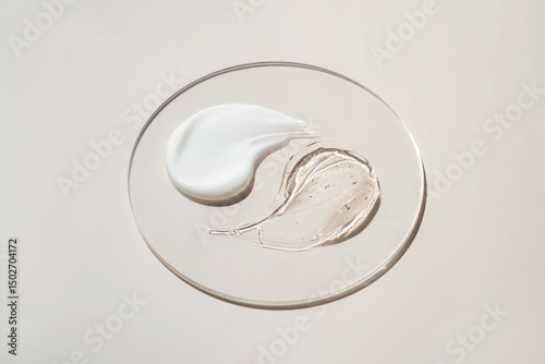 Cosmetic texture swatches on glass surface photo