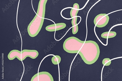 Abstract blue whimsical line and shape illustration