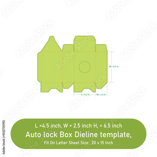 Creative display auto lock box dieline template, vector file