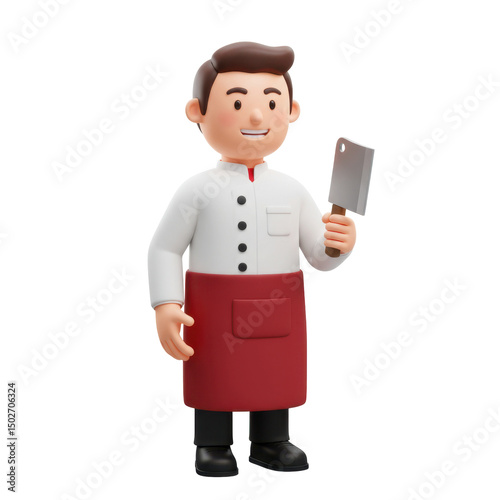 Friendly 3 d chef character holding cleaver illustration for food commercial purposes