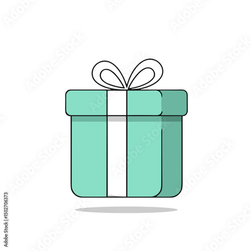 Simple green gift box with ribbon against a white background  
