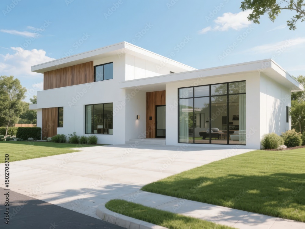 Modern Two-Story House with Large Windows and Wooden Accents Modern Two-Story House with Large Windows and Wooden Accents