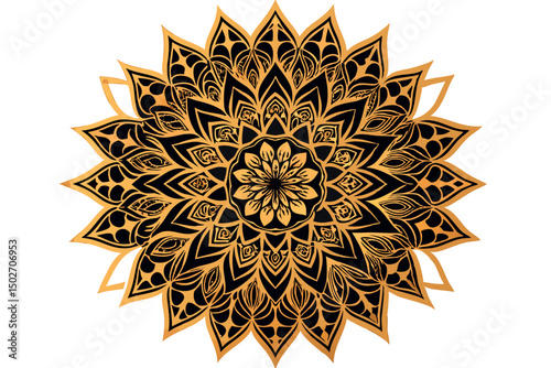 Richly detailed mandala design featuring blue petals and golden accents for a calming and spiritual effect
