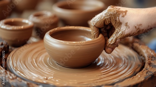 Artisan Hands Shaping Clay on a Potter's Wheel