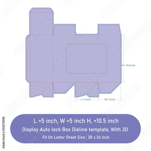 Display auto lock box dieline template, vector file