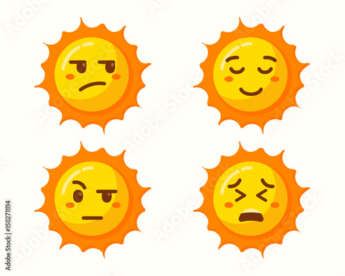 cute sun emoticons icons isolated set collection