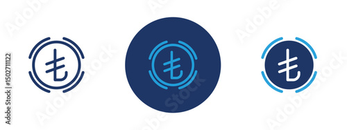 Set of colored pixel perfect Turkish lira icon with 1 unexpanded, 1 silhouette, Turkish lira icon representing the currency symbol of Turkey.