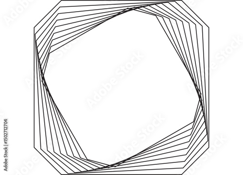 Vector pattern of thin black broken lines on a white background. Modern swirling design element, for backgrounds, presentations, posters. Modern background with space for text. Frame, grid. Square
