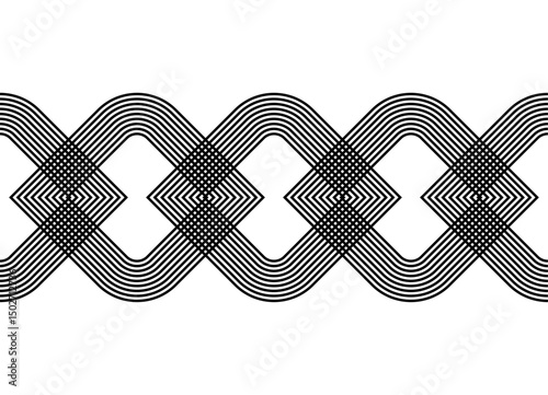 Abstract geometric ornament of black parallel retro lines on a white background. Modern design element, for backgrounds, presentations, posters or digital art. Sport vector background. Border