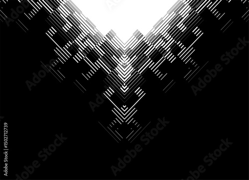 Monochrome Vector pattern of abstract pixels, from lines. For sports, advertising, packaging, posters, covers. Black and white striped design element. Vector background. Light, optical