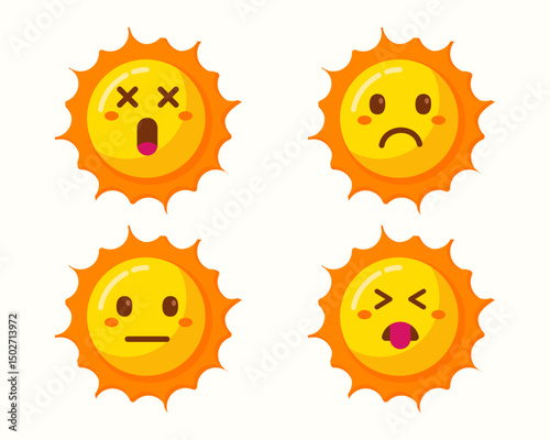 Sun cartoon with different expressions isolated set