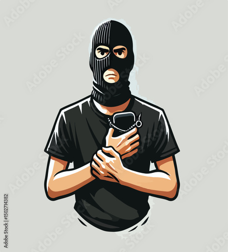 vector image of a thief wearing black clothes