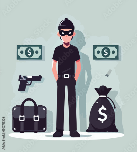 vector image of a thief wearing black clothes