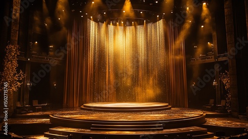 Golden Stage: Majestic Theater Setting with Sparkling Lights