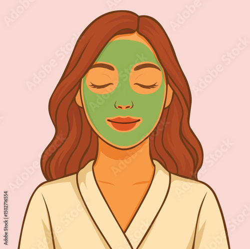 Woman enjoying a facial mask, promoting beauty and relaxation