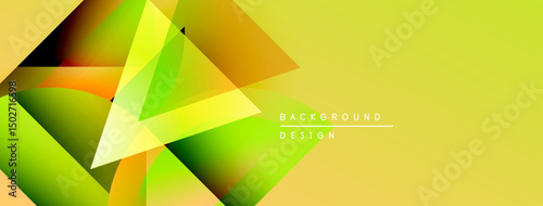 Abstract geometric shapes overlap, creating vibrant yellow, green gradients. Modern design feels energetic, dynamic. Background suggests innovation, technology.