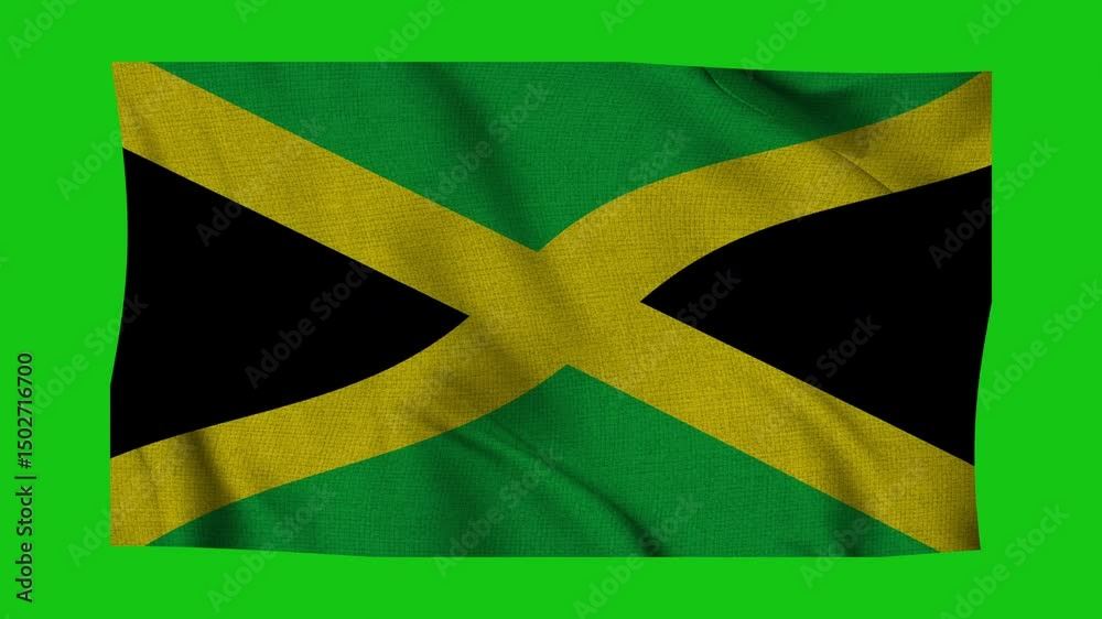 Jamaica flag animation on green screen background seamless loop. 4K