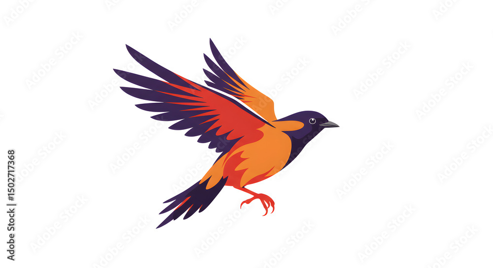 Obraz premium Colorful Flying Bird Vector Illustration | Orange and Purple Bird in Flight for Logo Design, Wildlife Conservation Graphics, and Avian Art