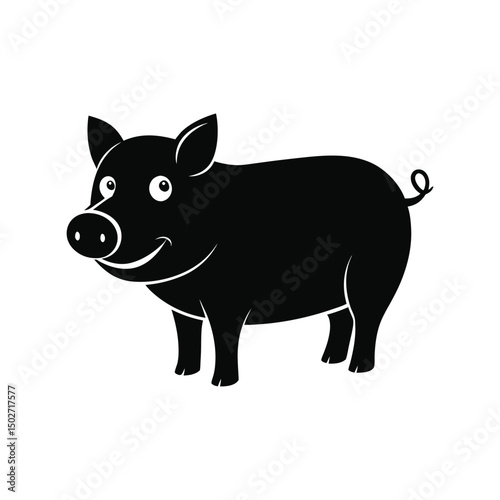 Pig silhouette black vector illustration. Full body farm animal outline for agriculture logos, food brands, or children's designs
