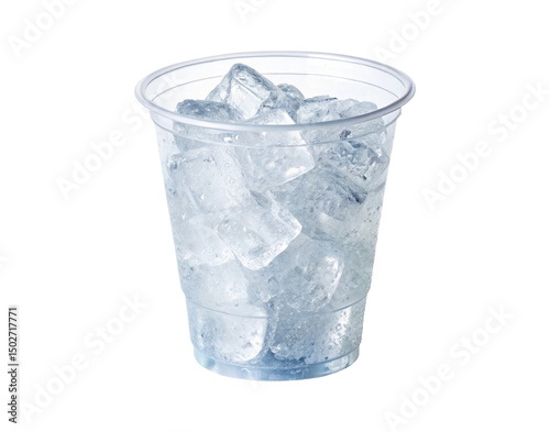 A plastic cup filled with ice cubes isolated on a transparent background png drinks design