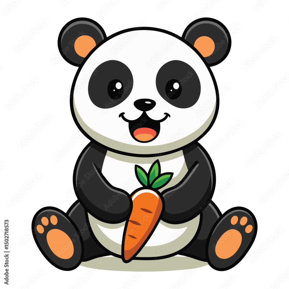 Naklejka premium llustration art panda eating carrot style vector