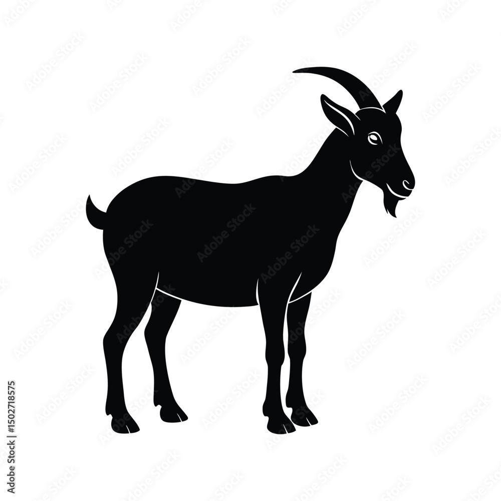 Obraz premium Goat silhouette black vector illustration. Full body animal outline for farm logos, mountain designs, or zodiac branding