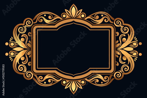 Intricate golden ornamental frame on a black background, ideal for upscale designs, invitations, or announcements with a luxurious touch