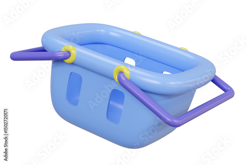 Empty shopping carts or basket cartoon isolated. shopping in supermarket, putting goods in basket concept, 3d illustration render