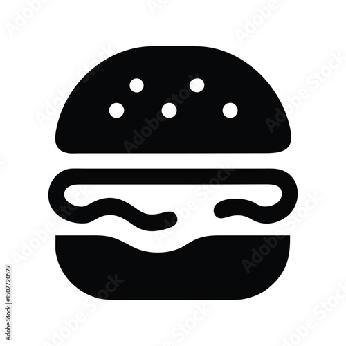 Burger icon vector. Fast food symbol for restaurant menus, delivery apps, or junk food branding designs

